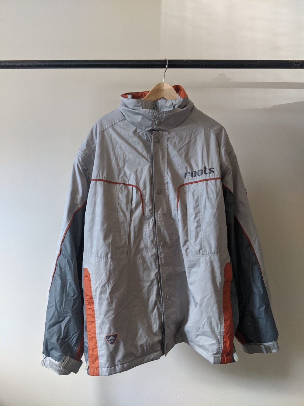 Roots orange and gray zip off sleeve utility jacket with dual zip up